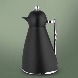 Noor Plastic Glory Thermos, 1 Liter, Glass Inner Container, Push Button, Silver Handle - Black product image
