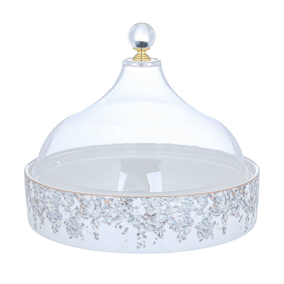 Porcelain tamria with clear acrylic cover, Al Saif Gallery, 18 x 18 x 5 cm, Grey and gold pattern, circular - white product image