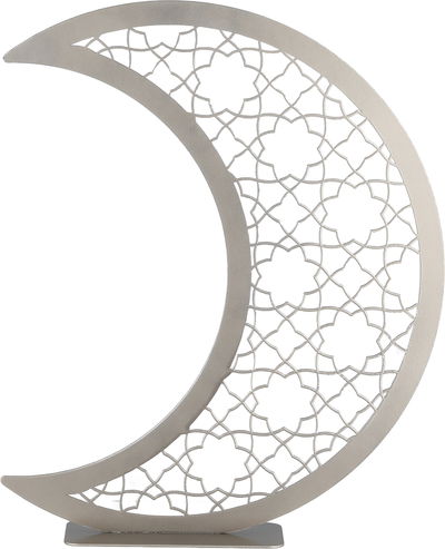 إستاند زينة بنقش إسلامي استيل، 27x6x35 سم، شكل هلال - بيج product image 1