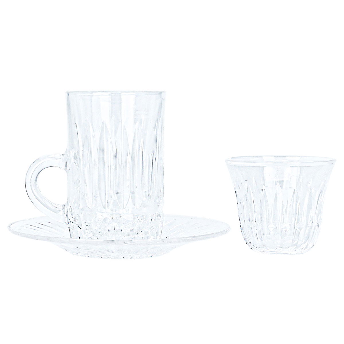طقم تقديم بيالات +فناجين كريستال السيف غاليري، مع الصحن، 18 قطعة - شفاف product image 1