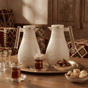 Al Saif Gallery Karam thermos set, 1/0.65 liter, Islamic pattern, thermal glass inner shell, plastic outer shell - light brown product image 2