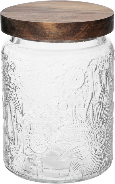 طقم برطمانات زجاج وهج الماسة، 750 مل، قطعتين، غطاء خشب منقوش - شفاف بني product image 3