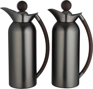 Al Saif Gallery 2-piece 1/2 liter thermos set, tempered glass inner container, wooden handle, pusher - black wood product image 2