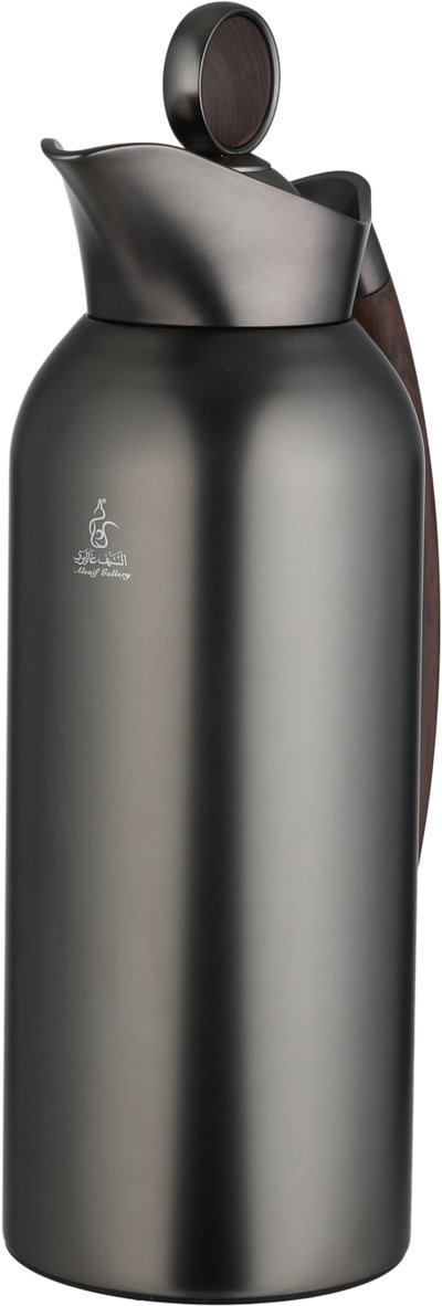 Al Saif Gallery 2-piece 1/2 liter thermos set, tempered glass inner container, wooden handle, pusher - black wood product image 8