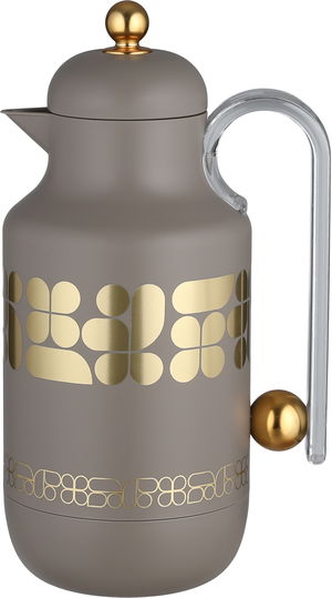 Al Saif Gallery Kkozami Thermos, 1 Liter, Glass Interior, Transparent Handle, Push-Button Lid - Gold Cappuccino product image
