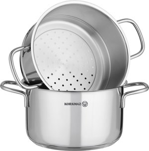 قدر مزدوج ستانلس ستيل كوركماز بيرلا، 20 سم، غطاء زجاج - فضي product image 2