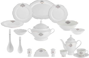 طقم سفرة بورسلان السيف غاليري، 65 قطعة، نقش كلاسيكي - ابيض product image
