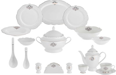 طقم سفرة بورسلان السيف غاليري، 65 قطعة، نقش كلاسيكي - ابيض product image 1