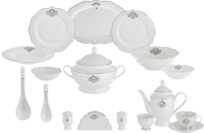 طقم سفرة بورسلان السيف غاليري، 65 قطعة، نقش كلاسيكي - ابيض product image 1