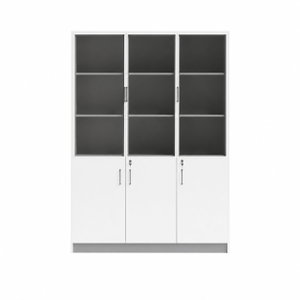 OW-11 MDF wood storage and display cabinet, 200×120×40 cm, 6 doors, 3 glass top doors, 3 wooden bottom doors with key lock, metal handles - white-grey product image 2