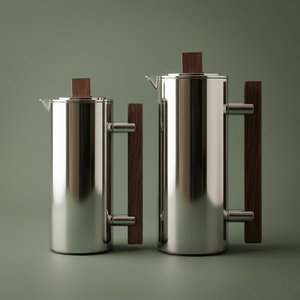 Al Saif Gallery Al-Markaz Thermos Set, 0.7/1 Liter, 2 Pieces, Glass Inner Container, Stainless Steel Outer Body, Push Button - Dark Wood Shiny Silver product image
