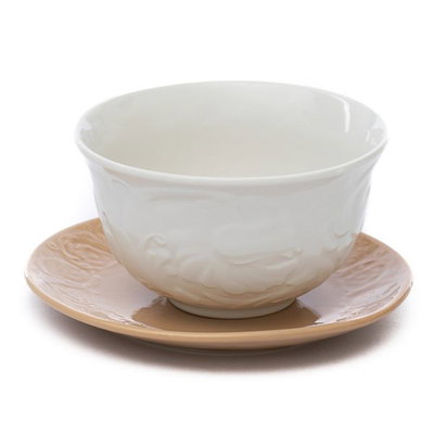 طقم شوربة بورسلان بغطاء بيج السيف غاليري، 15 قطعة، نحت مشجر - أبيض بيج product image 3