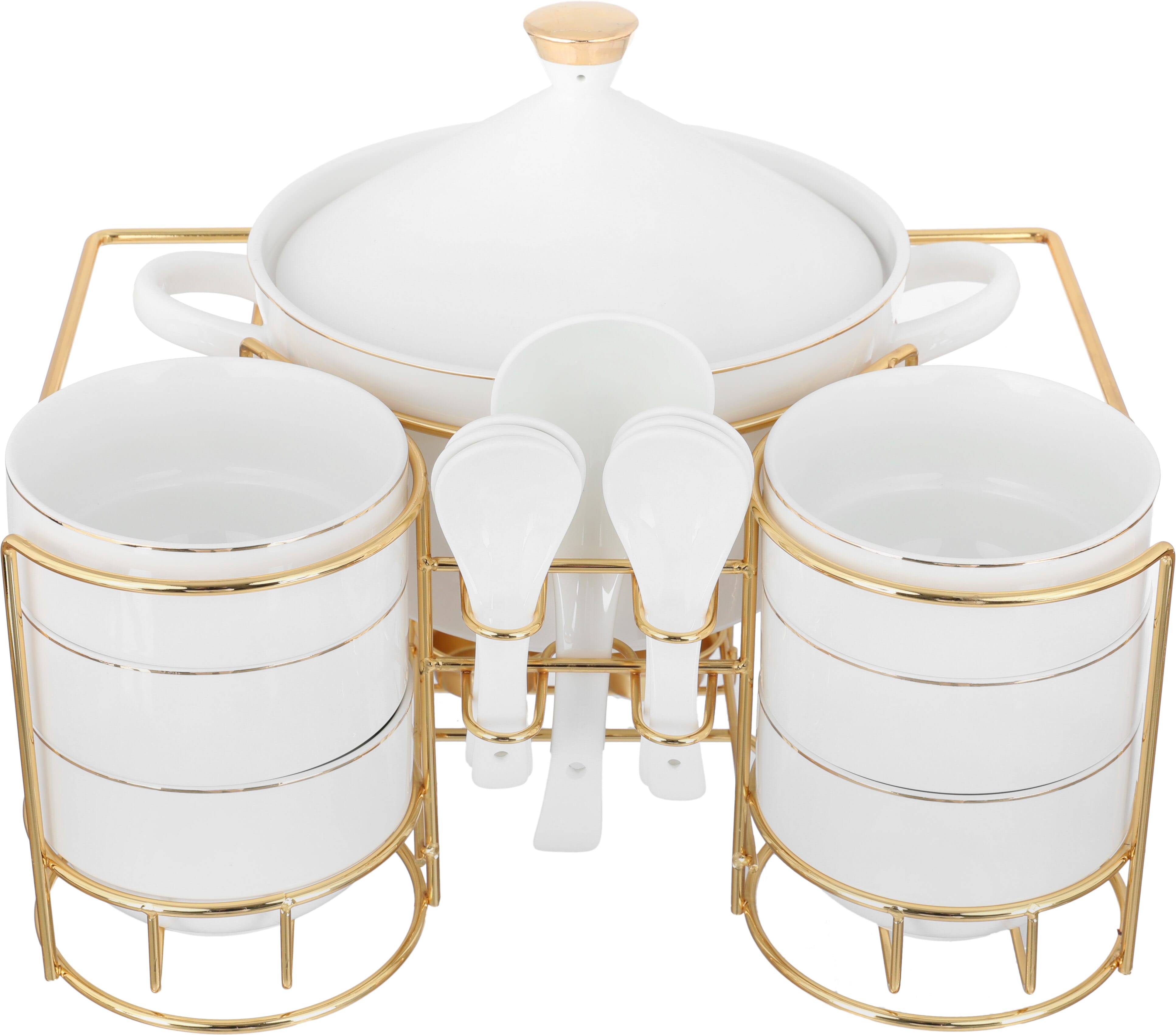 Al Saif Gallery porcelain soup set, 15 pieces, gold-white stand product image 1