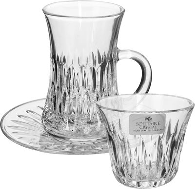 طقم تقديم شاي وقهوة مع الصحون زجاج سوليتير كريستال، 18 قطعة - شفاف product image 1