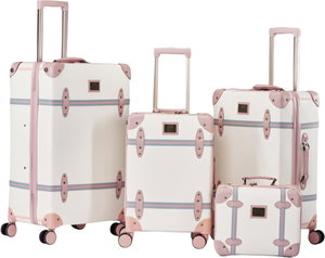 طقم حقيبة سفر جلد صناعي ليمرا، 4 مقاسات، 4 عجلات، زاوية 360 درجة، LMA-7055 - بيج وردي product image