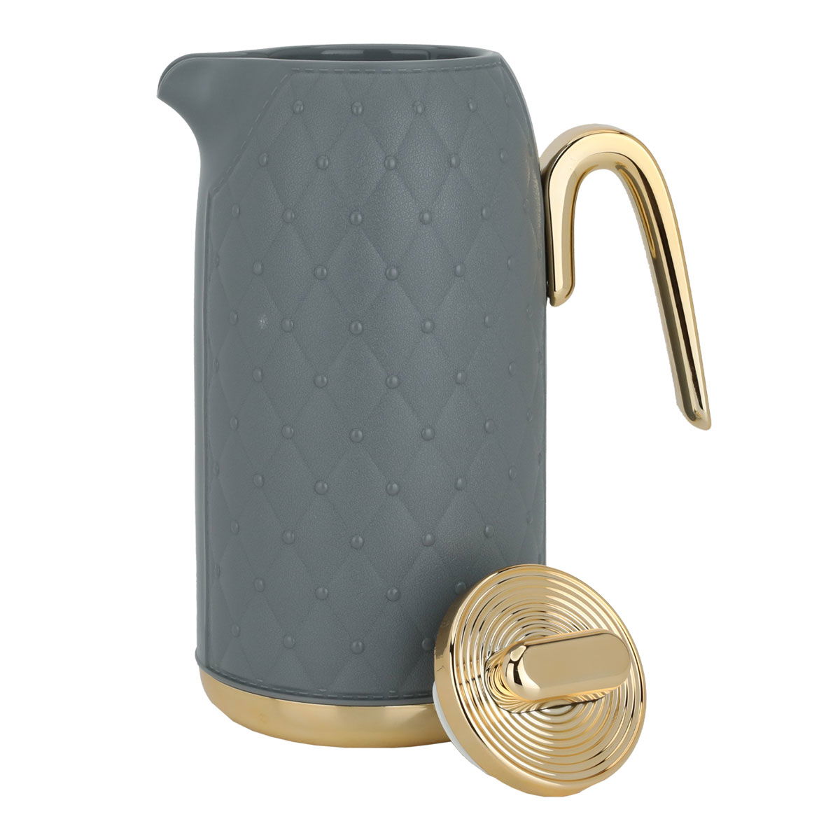Timeless rattan thermos, 1 liter, golden handle, thermal glass inner container, plastic outer shell - dark gray product image 3