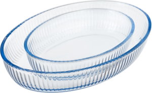 طقم صواني فرن زجاج، قطعتين، 1.5 / 3.2 لتر، بيضاوية مخططة - شفاف product image 2