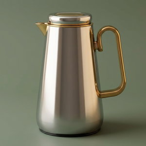 Al Saif Gallery Stainless Steel Thermos, 0.7 Liter, Heat-Resistant Glass Interior, Push Button, Self-Service - Silver Gold product image
