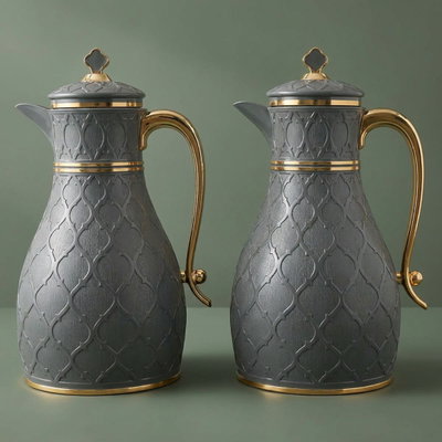 Al Saif Gallery Nahla thermos set, two pieces, 1/1 liter, thermal glass inner shell, plastic outer shell - dark gray product image 1