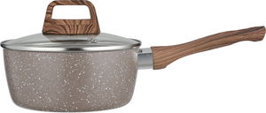 Rocky Granite Casserole, 18 cm, Deep, Wooden Handle, Glass Lid - Brown product image