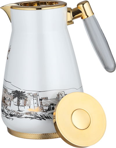 طقم ترامس أصال السيف غاليري، 0.75 / 1 لتر، 2 قطعة، حافظة داخلية زجاج، هيكل خارجي أستيل، ضغاط، يد شفاف - أبيض لؤلؤي ذهبي product image 5