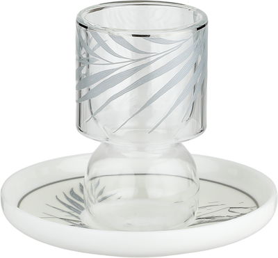 طقم بيالات زجاج مع صحون بورسلان السيف غاليري، 12 قطعة، 120 مل، مشجر فضي - ابيض شفاف product image 2