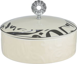 Al Saif Gallery Date tray with porcelain lid, 23x23x9 cm, round - silver white product image
