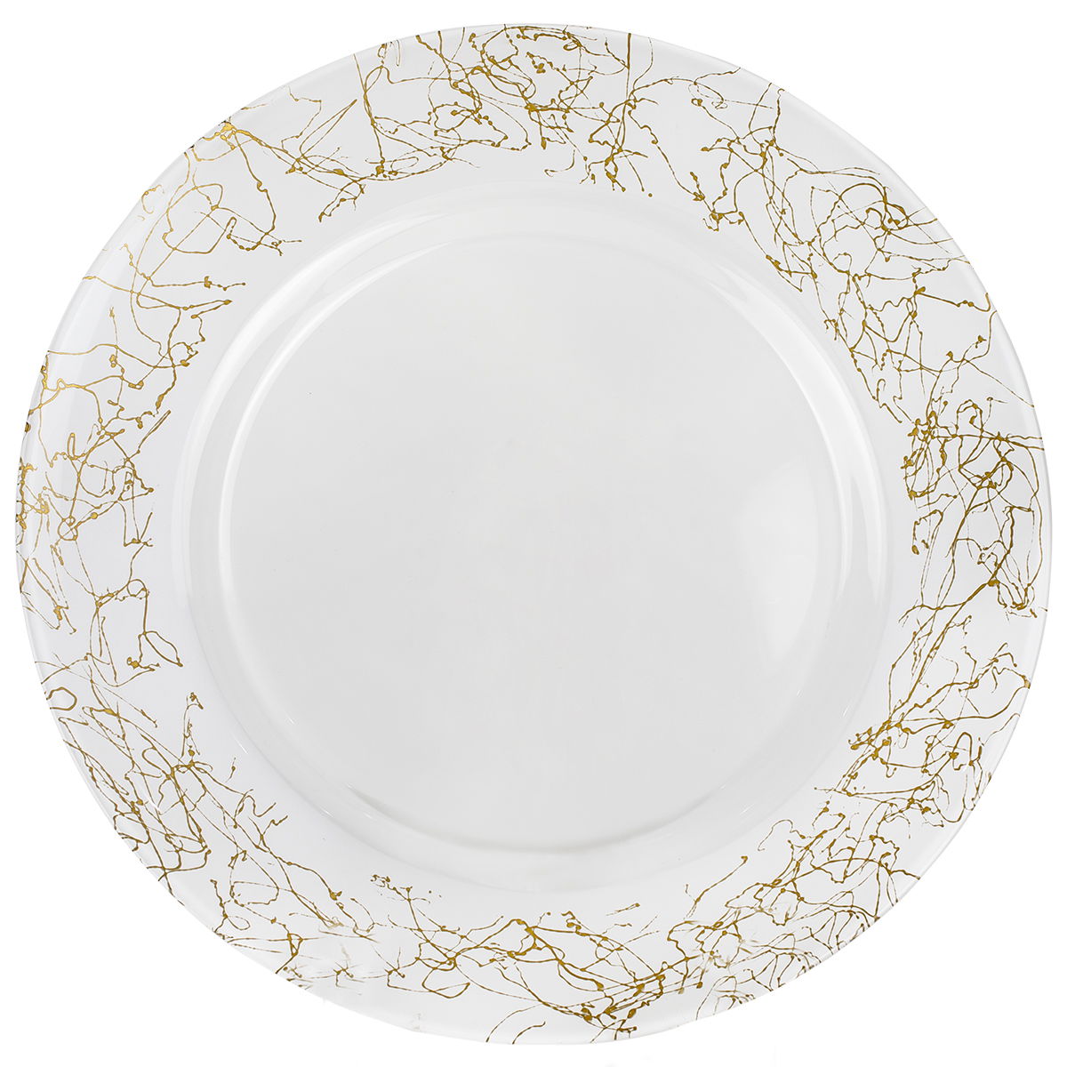 Al Saif Gallery glass dessert dish, 33x33x2 cm, circular, gilded engraving - white product image