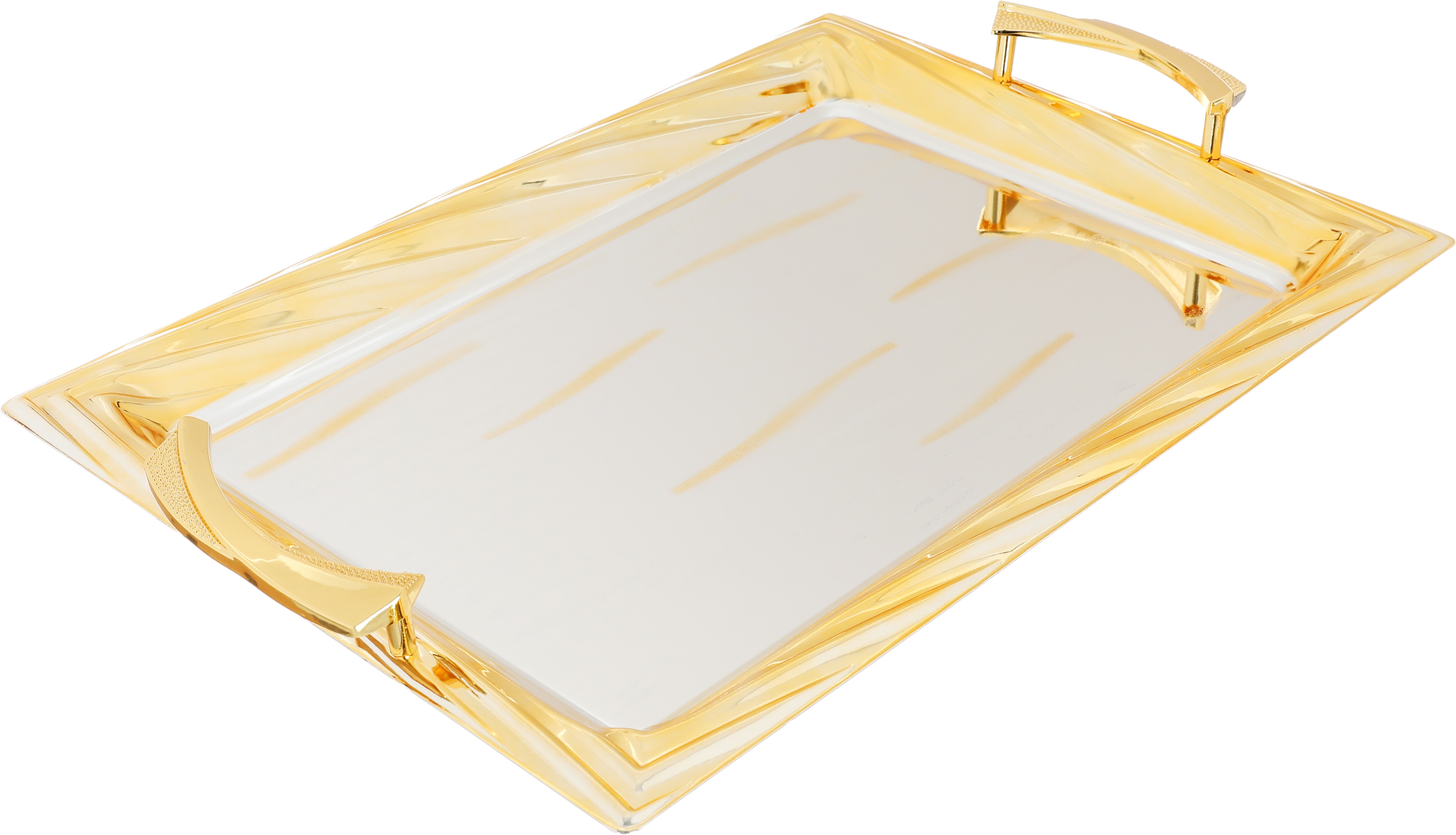 Al Saif Gallery steel topper, 52.4x34x5.5 / 46x29x5.5 / 39.5x23.5x5.5 cm, rectangular, with gold edges, 3 pieces - silver product image 2