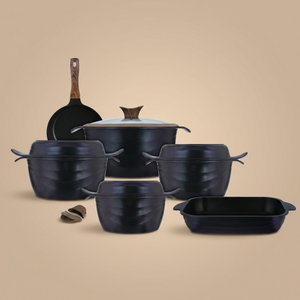 طقم قدور جرانيت نيوكلاين، 10 قطع، غطاء زجاج - ازرق غامق product image