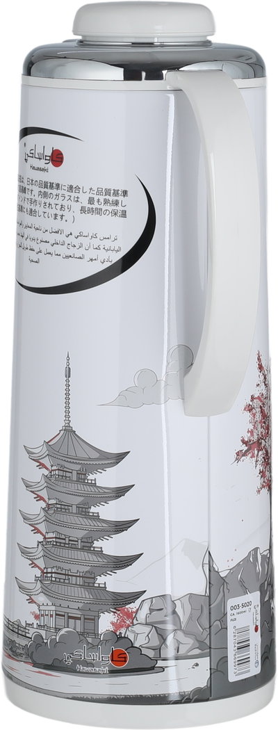 Kawasaki Fuji Thermos, 1 Liter, Glass Interior, Stainless Steel Exterior - Silver White product image 3