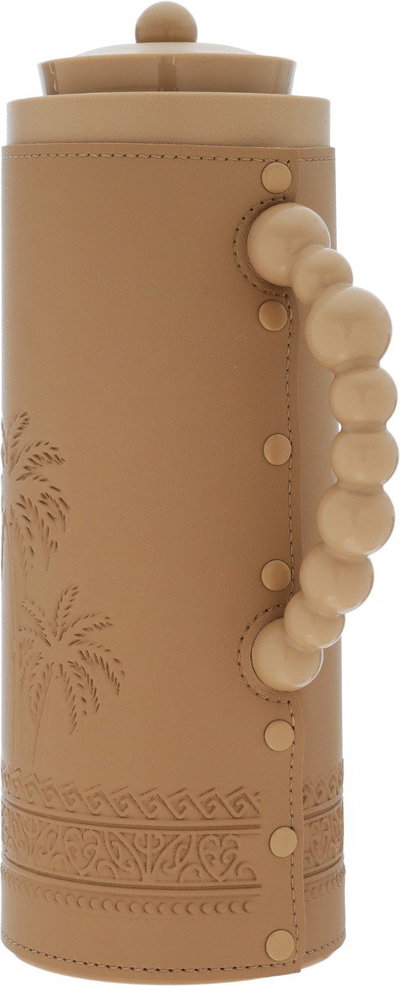 Al Saif Gallery Royal 7T thermos, 1 liter, leather covered, palm tree pattern, glass inner case, plastic outer body - light brown product image 3