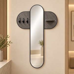 مرآة مدخل منزل زجاج، 80×120×30 سم، لوح تعليق خشبي، خطافات تعليق معدنية - رمادي product image