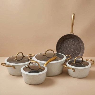 طقم قدور جرانيت روكي، 9 قطع، غطاء زجاجي - بيج product image 1