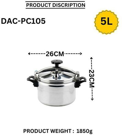 DLC Aluminum Pressure Cooker, 5 Liters - Silver product image 2