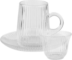 طقم فناجين وبيالات مع صحون زجاج، 12 قطعة، 60/80 مل - شفاف product image