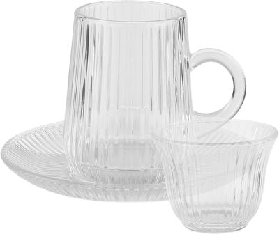 طقم فناجين وبيالات مع صحون زجاج، 12 قطعة، 60/80 مل - شفاف product image 1