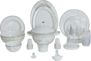 Al Saif Gallery Porcelain Dinnerware Set, 61 Pieces, Silver-White Pattern product image