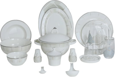 طقم سفرة بورسلان السيف غاليري، 61 قطعة، نقوشات فضي - أبيض product image 1
