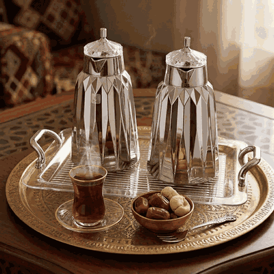 Al Saif Gallery Lamia thermos set, 1 liter, 3 pieces, tofaria, thermal glass inner case, plastic outer case - silver product image 2