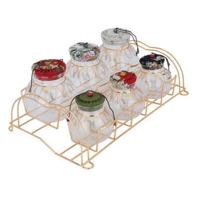طقم علب زجاج السيف غاليري، 7 قطع، ستاند ذهبي - ملون product image 3