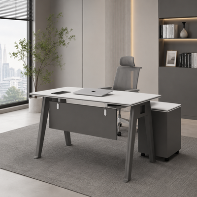 مكتب إداري مودرن خشب MDF، 75×120×70 سم - ابيض رمادي product image 1