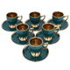 Al Saif Gallery porcelain Turkish coffee cup set, 12 pieces, gold-green base product image 2