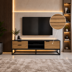 طاولة تلفزيون، 50×160×40 سم، خشب MDF، إطار معدن، أدراج - بيج خشبي فاتح product image 2