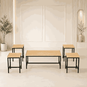 طقم طاولات خشب MDF و معدن، 5 قطع - اسود بني product image