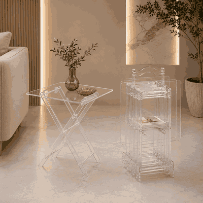 طقم طاولات اكرليك، 5 قطع - شفاف فضى product image 1