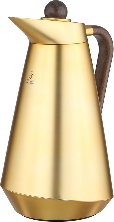 Al Saif Gallery Tarif  Thermos Set, 1/0.7 Liter, Glass Interior, 2 Pieces, Dark Wooden Handle, Push-Button Lid - Gold product image 4