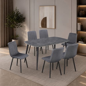 طاولة طعام خشب MDF مع 6 كراسي، 75×150×90 سم - رمادي product image