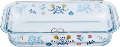 صينية فرن زجاج السيف غاليري، 26×15×5 سم، 1 لتر، نقش ورد - شفاف ازرق product image 2