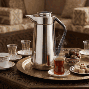 Al-Saif Gallery Al-Huda Stainless Steel Thermos, 1 Liter, Blue Handle, Push Button - Shiny Silver product image 2